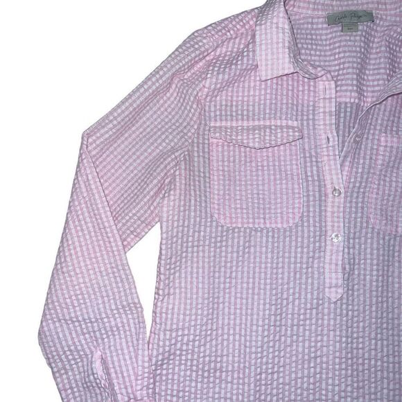 CHARLIE PAIGE Pink Seersucker Button Up Tunic Size S - Picture 4 of 9